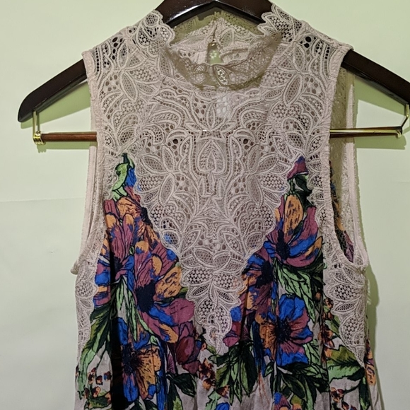 • Free People Marsha Printed Lace-Neck Dress• - Picture 3 of 6